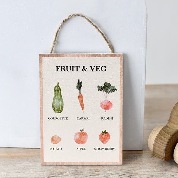 Fruit & Veg Wooden Frame Sign - 15cm Tall