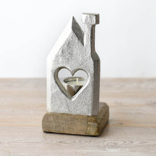 House Tea light Holder On Base, 15cm