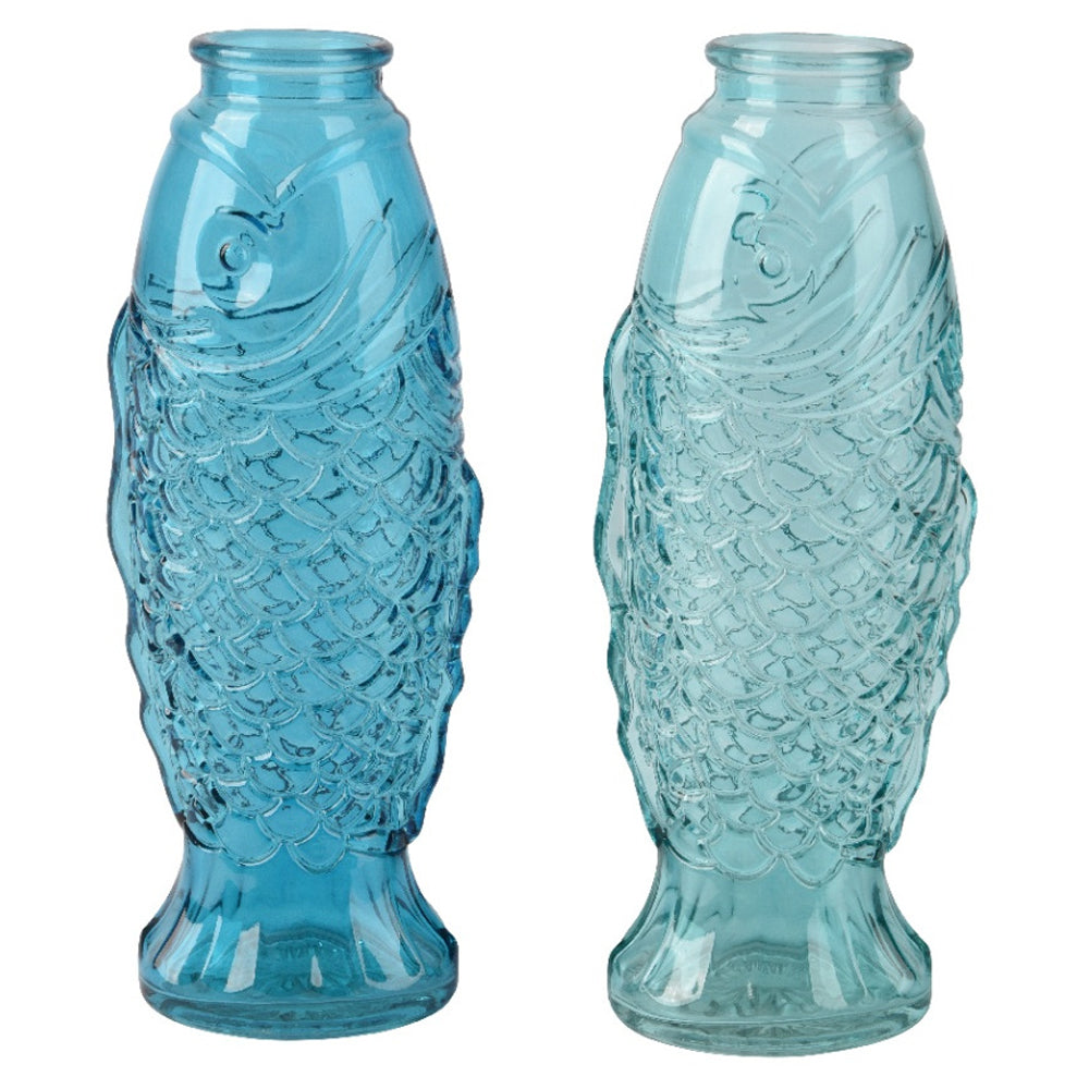 Blue Glass Fish Vase - 2 Sizes