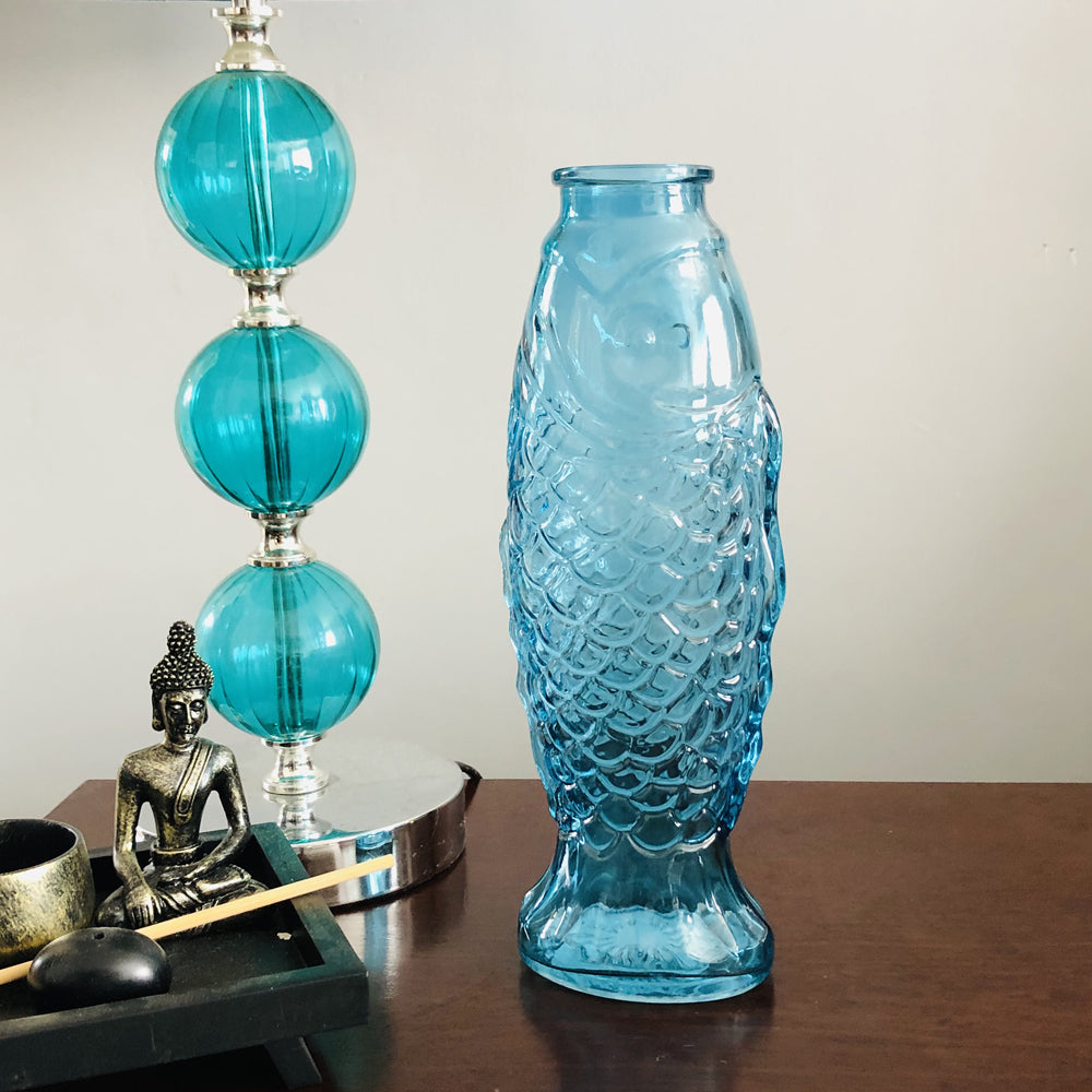 Blue Glass Fish Vase - 2 Sizes
