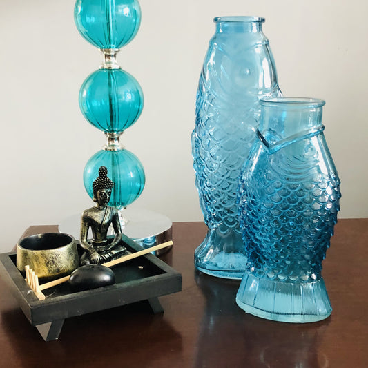 Blue Glass Fish Vase - 2 Sizes